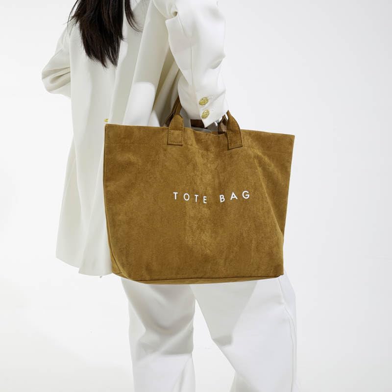 Cohawk Suede Tote Bag for Women Large Soft Tote Bag for Work Travel Letter Print Hobo Bag Fashion Handbag - Image 3
